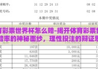 体育彩票世界杯怎么赔-揭开体育彩票世界杯赔率的神秘面纱，理性投注的辩证思考