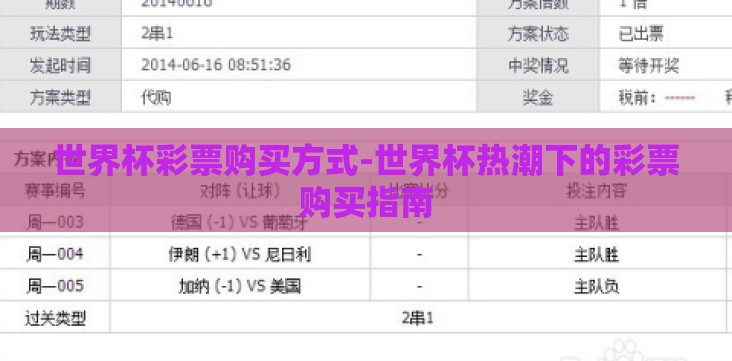 世界杯彩票购买方式-世界杯热潮下的彩票购买指南 世界杯彩票购买方式-世界杯热潮下的彩票购买指南