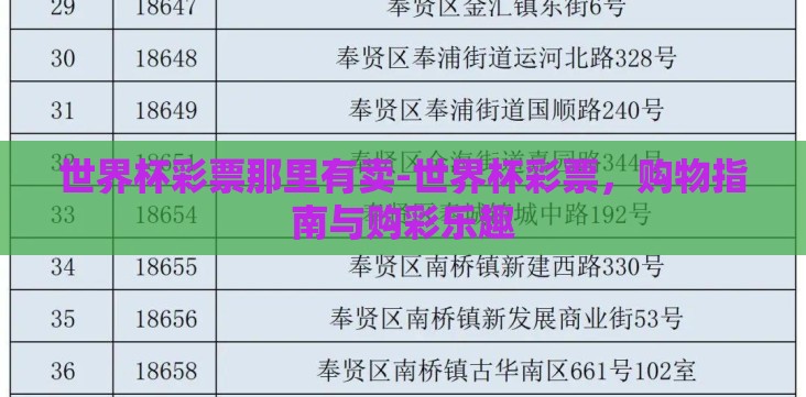 世界杯彩票那里有卖-世界杯彩票，购物指南与购彩乐趣