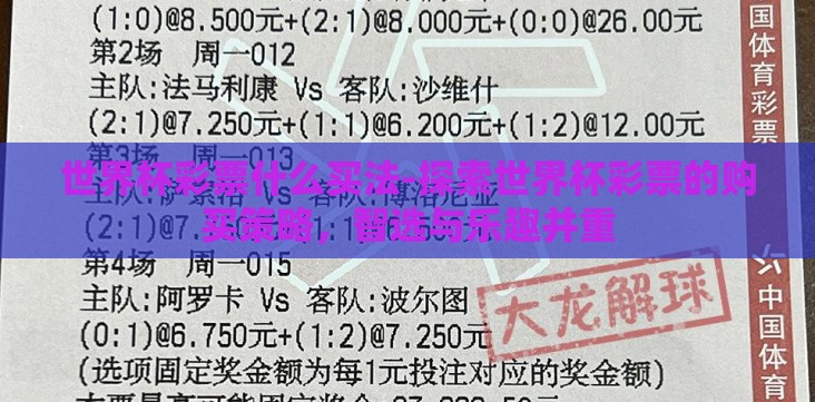 世界杯彩票什么买法-探索世界杯彩票的购买策略,智选与乐趣并重 世界杯彩票什么买法-探索世界杯彩票的购买策略,智选与乐趣并重