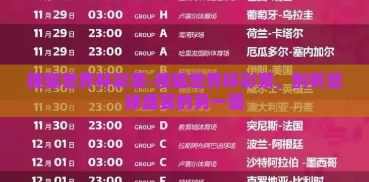 搜狐世界杯彩票-搜狐世界杯彩票，剖析足球盛宴的另一面
