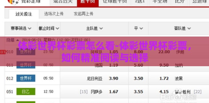 体彩世界杯彩票怎么看-体彩世界杯彩票,如何精准阅读与选择 体彩世界杯彩票怎么看-体彩世界杯彩票,如何精准阅读与选择