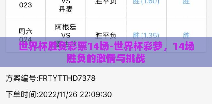 世界杯胜负彩票14场-世界杯彩梦,14场胜负的激情与挑战 世界杯胜负彩票14场-世界杯彩梦,14场胜负的激情与挑战