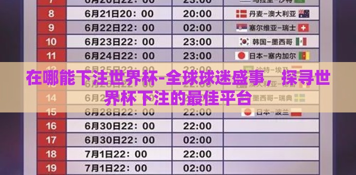 在哪能下注世界杯-全球球迷盛事,探寻世界杯下注的最佳平台 在哪能下注世界杯-全球球迷盛事,探寻世界杯下注的最佳平台