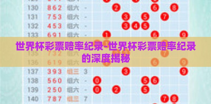 世界杯彩票赔率纪录-世界杯彩票赔率纪录的深度揭秘 世界杯彩票赔率纪录-世界杯彩票赔率纪录的深度揭秘