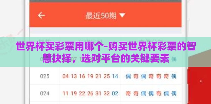 世界杯买彩票用哪个-购买世界杯彩票的智慧抉择,选对平台的关键要素 世界杯买彩票用哪个-购买世界杯彩票的智慧抉择,选对平台的关键要素