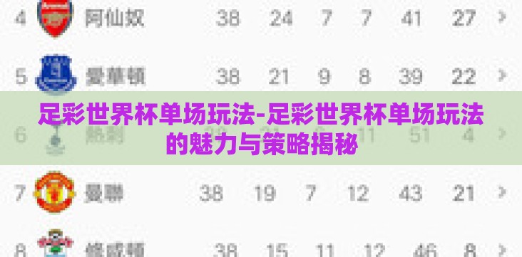 足彩世界杯单场玩法-足彩世界杯单场玩法的魅力与策略揭秘 足彩世界杯单场玩法-足彩世界杯单场玩法的魅力与策略揭秘