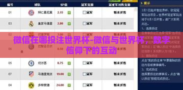 微信在哪投注世界杯-微信与世界杯,数字信仰下的互动 微信在哪投注世界杯-微信与世界杯,数字信仰下的互动