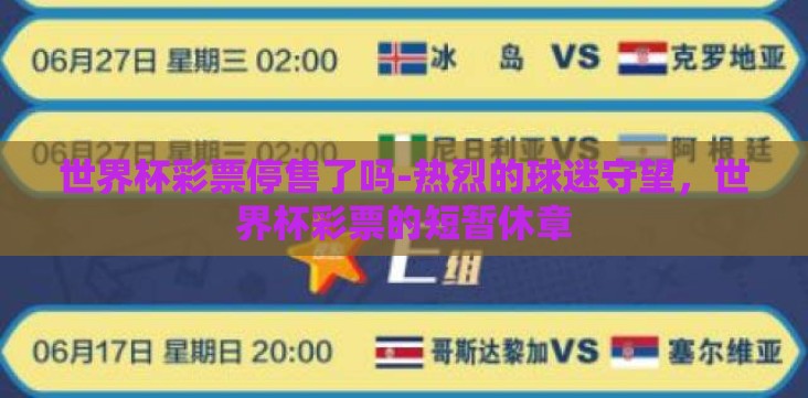 世界杯彩票停售了吗-热烈的球迷守望，世界杯彩票的短暂休章