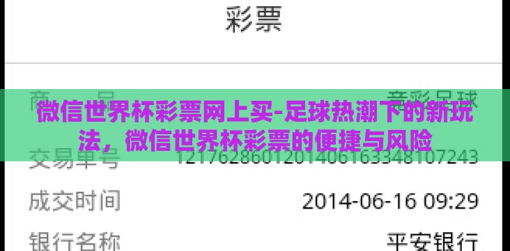 微信世界杯彩票网上买-足球热潮下的新玩法,微信世界杯彩票的便捷与风险 微信世界杯彩票网上买-足球热潮下的新玩法,微信世界杯彩票的便捷与风险