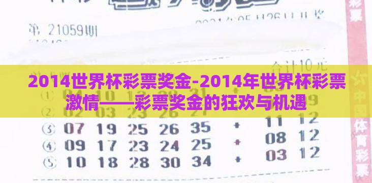 2014世界杯彩票奖金-2014年世界杯彩票激情——彩票奖金的狂欢与机遇 2014世界杯彩票奖金-2014年世界杯彩票激情——彩票奖金的狂欢与机遇