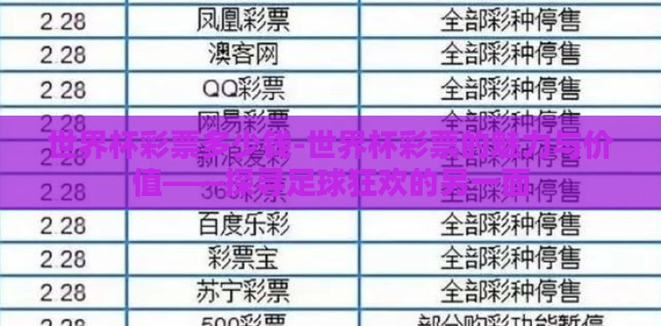世界杯彩票多少钱-世界杯彩票的魅力与价值——探寻足球狂欢的另一面 世界杯彩票多少钱-世界杯彩票的魅力与价值——探寻足球狂欢的另一面