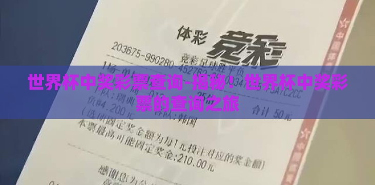 世界杯中奖彩票查询-揭秘!世界杯中奖彩票的查询之旅 世界杯中奖彩票查询-揭秘!世界杯中奖彩票的查询之旅